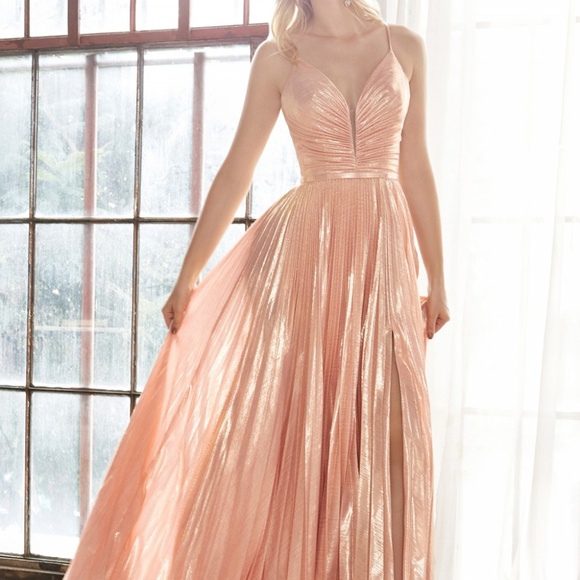 rose gold pleated dress